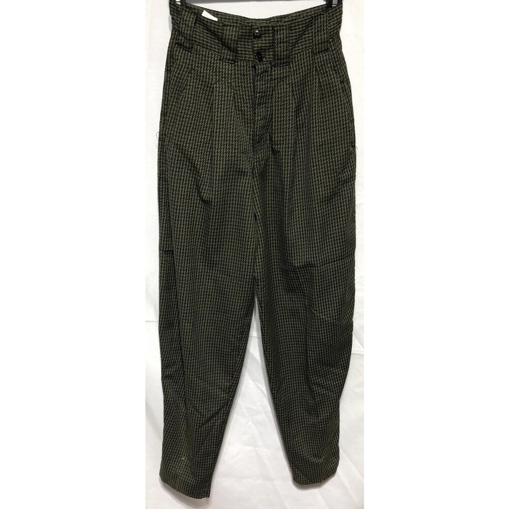 Vintage Christina pants 7/8 olive houndstooth plaid pleated tapered leg 80 90s